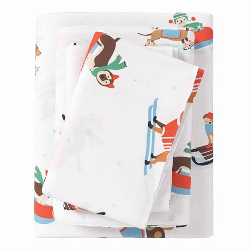 Great Bay Home Christmas Flannel Sheet Set Twin Size - 100% Turkish Cotton