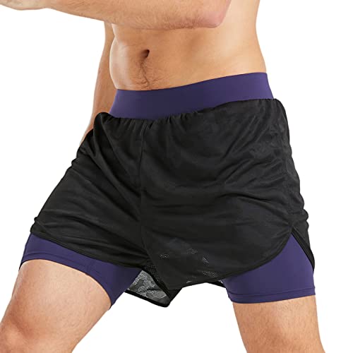 Luckfrog Mens Shorts 5 Inch Inseam Gym Athletic Workout Running Lounge Wear Tennis Golf Men 2 In 1 Flowy Stretch Sweat Sports Clothes With Pockets Casual Summer(M, Navy Blue) #TOP2