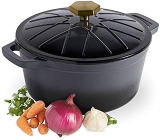 VonShef 3.8L Cast Iron Casserole Dish - Grey Ombre - Cooking Pot for Oven and Hob