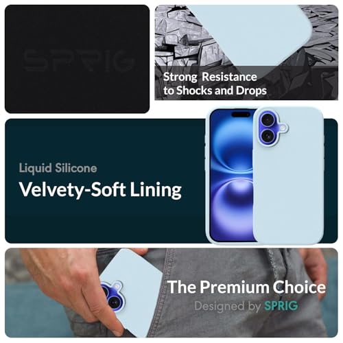 Image of SPRIG Compatible with iPhone 16 Premium SilkTone (Liquid Silicone) Back Cover Drop Tested Shock Proof Mobile Case for Men, Women, Boys and Girls with Camera Protection (Light Blue)