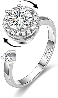 HEEYA S925 Sterling Silver Fidget Rings for Women Girl - Rotatable Anxiety Rings - Adjustabl Thumb Rings - Cubic Zirconia Opal Bee/Flower/Four-leaf Clover/Rose/Sunflower/Sun/Moon Start Ring with Box