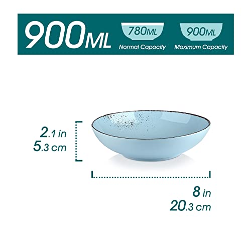 vancasso Navia Oceano Pasta Bowl Soup Bowl Set 8in Ceramic Soup Plate, Stoneware Vintage Look Blue Dinnerware Tableware, 900 ml Ramen Noodle Bowl Set of 4 - Image 3