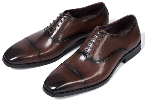 Santimon Mens Oxfords Formal Dress Suit Shoes Genunie Leather Cap Toe Modern Derby Men's Fashion Prom Wedding Business Causal Comfortable Tuxedo Shoes for Men2