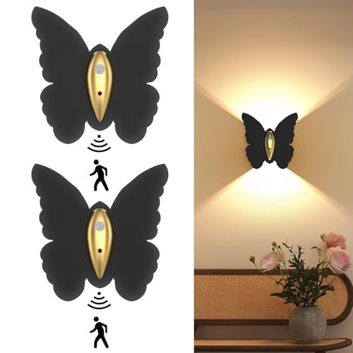 Image of Eneru Motion Sensor Wall Sconce Set of 2, Rechargeable Wall Lights, Indoor | 5000mAh Battery Operated Wall Sconces, Motion Activated, Magnetic Butterfly Night Light for Hallway Stair Closet Pantry Porch