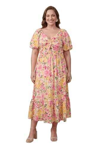 Image of Dorothy Perkins Plus Floral Poplin Twist Front Midi Dress, 20, Pink