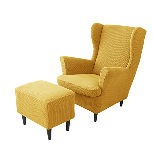 Funda para sillón orejero de jacquard elástica que evita manchas y el desgaste de brazos