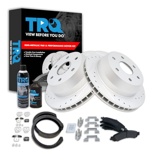 Image of TRQ Rear Brake Pad & Rotor Kit Premium G-Coated Performance Semi-Metallic Rear Compatible with 02-06 Avalanche 1500 Escalade 03-06, ESV, EXT Sierra 1500 Silverado 1500