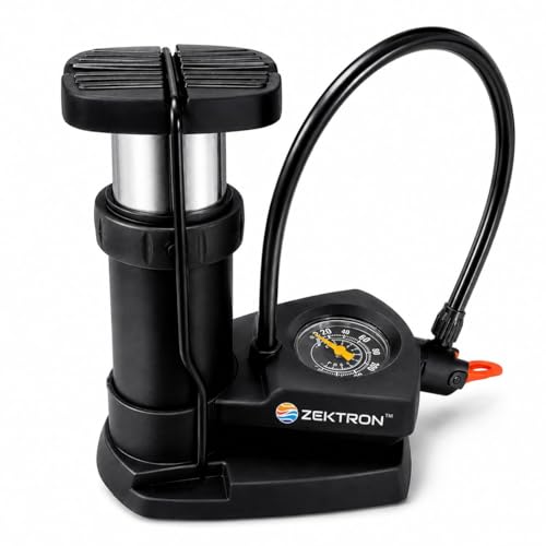 Image of ZEKTRON Foot Pump for Car & Bike Tyres | 160 PSI High Pressure Portable Air Pump with Pressure Gauge | Dual Valve Heavy Duty Floor Inflator for Bicycle, Motorcycle, Football & Sports Balls
