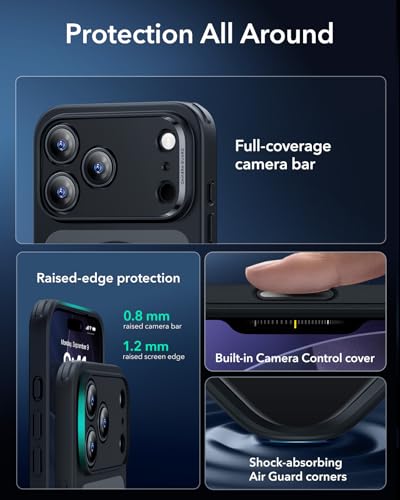 Image of ESR for iPhone 17 Pro Case, Camera Control Cover, Compatible with MagSafe, Shockproof Military-Grade Protection, Magnetic Phone Case for iPhone 17 Pro, Classic Hybrid Case, Frosted Black