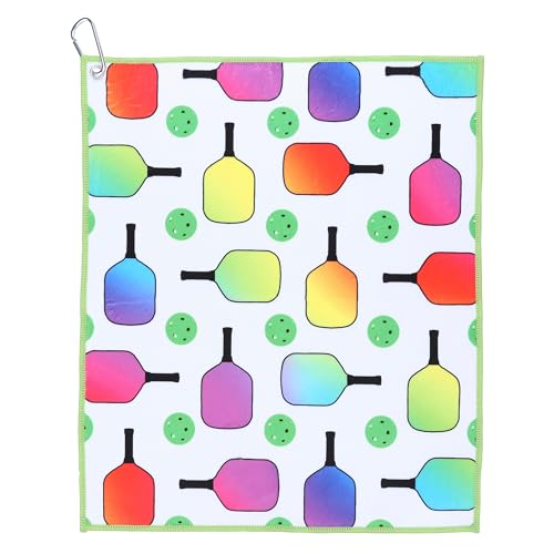 Millie Rose Pickleball Towels in Fashionable Prints - Cute 15x17 Inch Microfiber & Cotton Athletic Towels With Carabiner Clip - Accessories, Gifts (Neon Pickle)