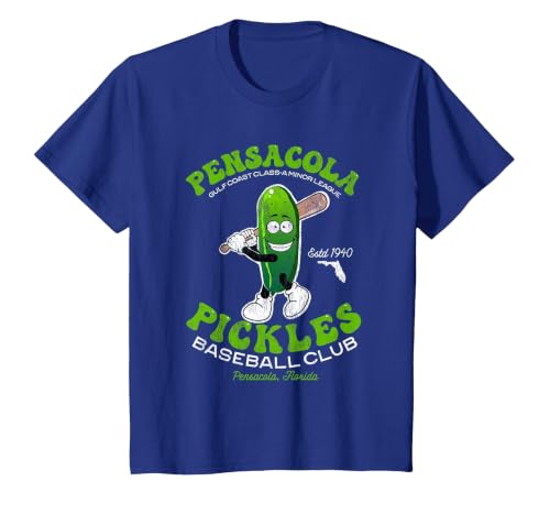 Pensacola Pickles Minor League Retro Baseball Team T-Shirt, Youth, Royal Blue, Small