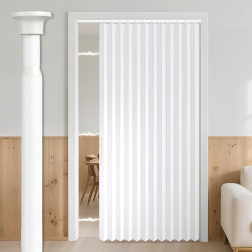 Image of AJAZZ Blackout Magnetic Door Curtain with Curtain Rods Adjustable 28-52 inch Long Accordion Door Closet Door Curtain Invisible Applicable Bedroom Room Living Room Doorway (1 Pack, 52 W x 78 L, White)