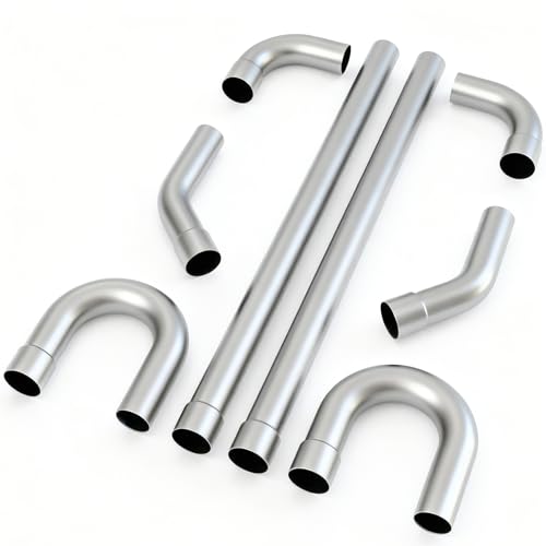 Neoaider Universal 3 Custom Exhaust Kit, 18 Gauge Mild Steel DIY Custom Exhaust Tubing Pipe, Straight Pipe & Mandrel Bend Pipe Kit, 8Pcs