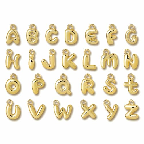 Mextsio 26PCS Bubbled A-Z Alphabet Letter Charms 18K Gold Plated Pendants for Jewelry Making Initial Letter Charms for Bracelets Necklaces Earrings Keychains & DIY Crafts Supplies