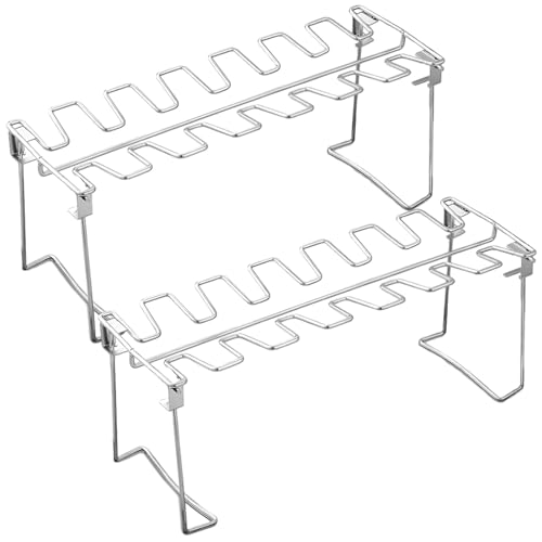 Texvora Rejilla plegable de 2 piezas de acero inoxidable con 14 ranuras, resistente al calor, perfecta para barbacoas y ahumadores, fácil de limpiar