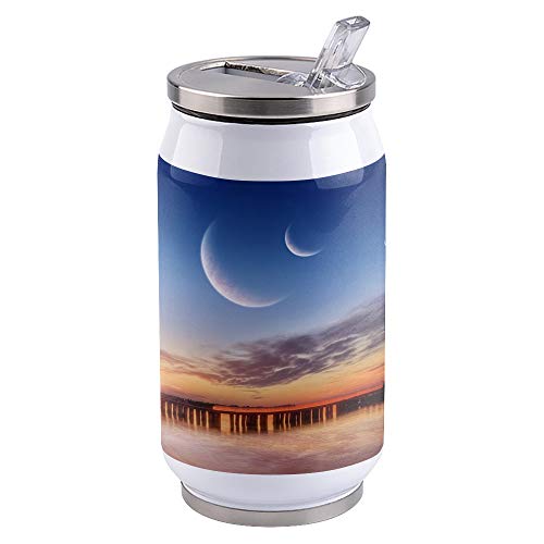 10oz Travel Tumbler with Splash Proof Lid and Straw Sunset Sea Bridge Moon