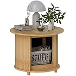 HOMCOM Couchtisch Wohnzimmertisch aus Bambus mit verstecktem Stauraum und Schiebetür, runder Beistelltisch im Modern-Stil, für Wohnzimmer, Natur, Ø60 x 45 cm