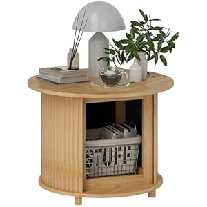 HOMCOM Couchtisch Wohnzimmertisch aus Bambus mit verstecktem Stauraum und Schiebetür, runder Beistelltisch im Modern-Stil, für Wohnzimmer, Natur, Ø60 x 45 cm
