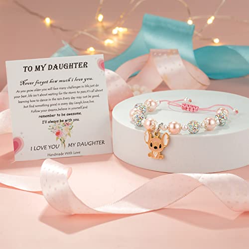 Liny Pink Pearl And Rhinestone Bracelet For Little Girls Charm Bracelet Stitch Bracelets Birthday Graduation Gifts For Niece Daughter Granddaughter (Daughter-Stitch) #TOP4