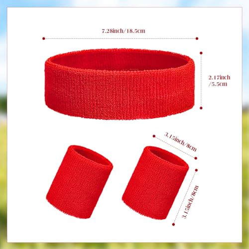 Image of 24 Pieces 80s Neon Sweatbands Set, Include 8 Sports Headbands and 16 Sweat Wristbands Elastic Athletic Tennis Sweat Bands Bulk for Man Woman