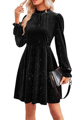 Jayscreate Women's Long Sleeve Winter Fall Wedding Guest Velvet Short Dress