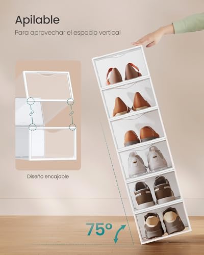 Miniatura 5 de Songmics Cajas Para Zapatos, Organizador De Zapatos De Plástico, Con Puerta, Transparente, Juego De 12, Apilable, 33,2 X 23 X 14,5 Cm, Para Zapatos Hasta 43, Transparente Y Blanco Nube Lsp312w01