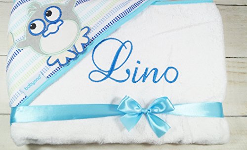 Kapuzentuch mit Namen bestickt HANDTUCH MIT KAPUZE 100x100 cm (100 x 100 cm, Weiß - Eule) (101006) Cover