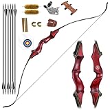 HANDBAIGE HBG 60'' Archery Recurve Bow Set for Adult with 6pcs Carbon Arrows Hunting Red Recurve Bow for Advanced Shooter Right Hand Bow Kit (25lbs)