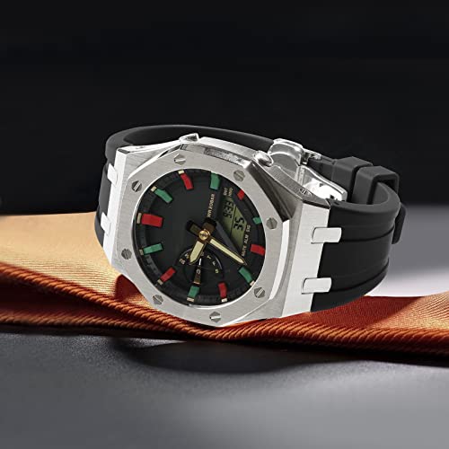 Image of GA2100 Stainless Steel Watch Case with Metal Watchband and Rubber Strap Mod Kit - Compatible with GA-2100 /GA-2110 /GA-B2100 Series - Watch Part Replacement
