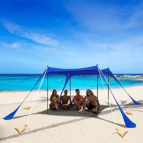 Beach Sun Shade Canopy Tent 10 x 10 FT Camping Sun Shelter UV Protection with Aluminum Poles, Carry Bag for Outdoor Trips, Fishing, Backyard Fun or Picnics (Navy) Cover