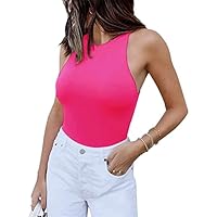 PRIMODA Women’s Sexy Round Neck Sleeveless Racer Back High Cut Bodysuit Tank Top