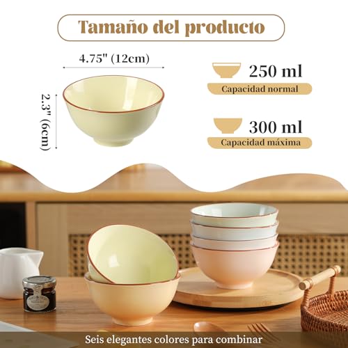 Miniatura 2 de Cuencos Desayuno Ceramica Bol Postre - Juego De 4 Tazones Desayuno Colores - Cuenco Cereales Niños - Cuenco Pequeño Cocina - Cuencos Aperitivos Arroz Helados Yogur Snacks - 12 X 6 Cm - 300 M