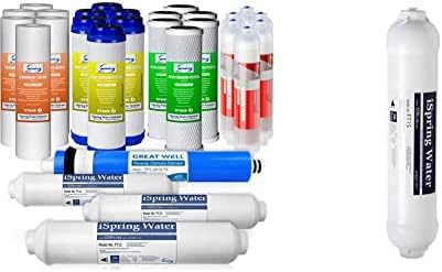 iSpring F28K75 3-Year Replacement Supply Set for 6-Stage Reverse Osmosis RO Water Filtration Systems, 28 Piece, White & FT15 5th Stage Inline Post Carbon Filter Replacement Cartridge, White
