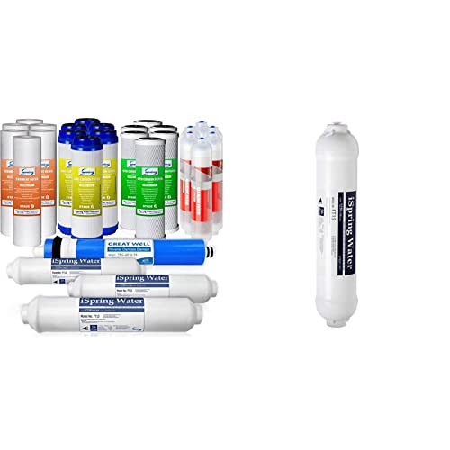 Ispring F28K75 3-Year Replacement Supply Set For 6-Stage Reverse Osmosis Ro Water Filtration Systems, 28 Piece, White & Ft15 5Th Stage Inline Post Carbon Filter Replacement Cartridge, White #TOP19