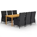 FEMICON 7-Piece Outdoor Patio Dining Set for Moments, Durable Acacia Wood Table and Comfortable Chairs, Black