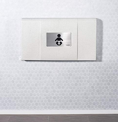 Foundations Ultra Horizontal Wall Mounted Baby Diaper Changing Station, Oversized Changing Surface, Plastic with Stainless Steel Hinge - White Granite (200-EH-03) - Thumbnail 2