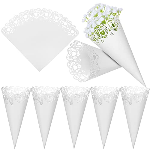 GWHOLE 100 Pcs Cône en Papier Motif Contenant Riz Cornet Confettis Dragées Bonbons Bonbonnière Faveur Décoration Mariage Baptême Fête Accessoire Invités Portariso