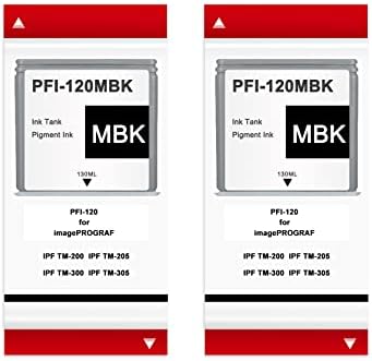 PFI120 2 Pack 130ml Matte Black Pigment Ink Tank Cartridges Compatible with Canon PFI-120 PFI-120MBK PFI120MBK for imagePROGRAF IPF TM-200 TM-205 TM-300 TM-305