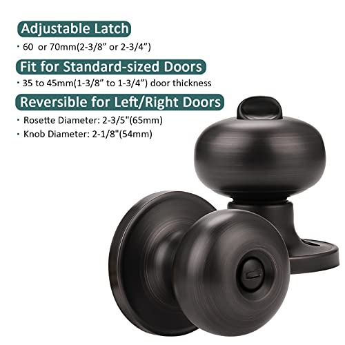 Gobekor 2 Pack Interior Door Knobs For Bedroom Bathroom Oil Rubbed Bronze Privacy Door Knobs Interior Keyless Bedroom Door Knob With Lock #TOP6