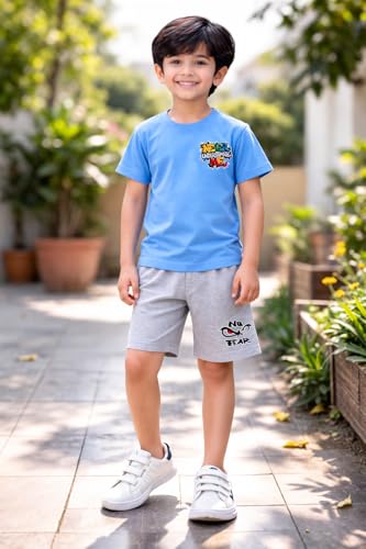 Image of Pack of 3 Boys T-Shirt Shorts Set | Summer Cotton Co-Ord Set | Half Sleeve Round Neck Printed Tees with Shorts | Casual Wear, Sports Wear, Night Suit Combo for Kids