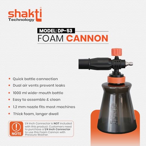 Image of Shakti Technology DP-53 Foam Cannon 1 Litre - High Foam Spray Bottle with Adjustable Nozzle for Pressure Washer | Car Wash, Bike Wash & Home Cleaning