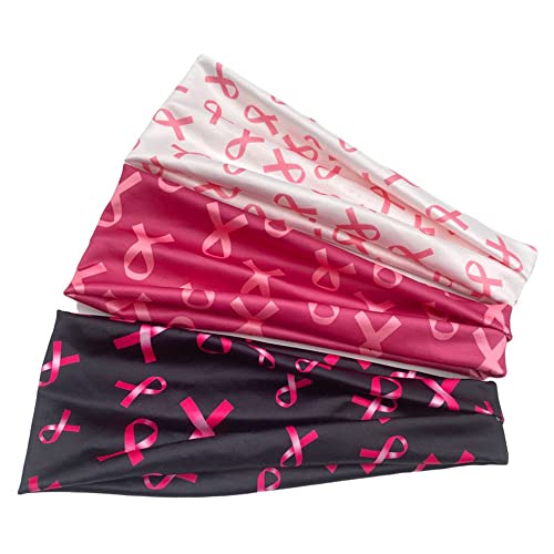 Women’s Breast Cancer Awareness Headband Elastic Wide Breast Cancer Headband Pink Ribbon Yoga Hair Bands Non Slip Fashion Hair Wrap For Girls Workout Running Sport Hair Accessories Pink White Black #TOP2