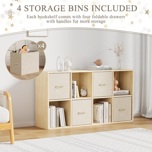 EXPERLAM 8 Cube Storage Organizer - Solid Wood Bookshelf with 4 Storage Bins, Cube Shelf with 2 Removable Back Panels, Vertical or Horizontal Bookcase, Open Book Shelf for Bedroom, Living Room, Office - Thumbnail 4