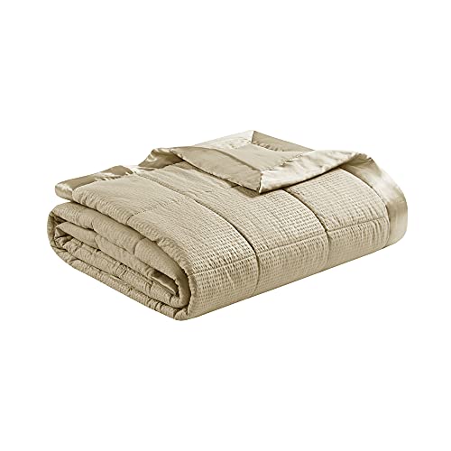 Madison Park Cambria Down Alternative Blanket, Premium 3M Scotchgard Moisture Wicking Treatment, Lightweight and Soft Bed Cover For Summer with Satin Trim, Oversized Full/Queen Taupe by Madison Park - Image 8