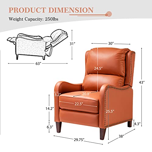 Tina's Home Genuine Leather Recliner Chair Set Of 2, Mid-Century Modern Push Back Recliner Chair With Wood Feet & Armrest, Headrest & Lumbar Support, Manual Recliner For Living Room, Bedroom, Brick #TOP5