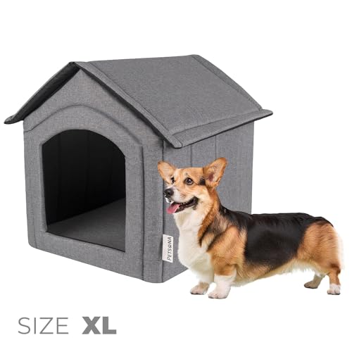 Petsona Hundehöhle Hundehütte Faltbare Mit Herausnehmbarem Dach Hundehaus Hundebett Katzenbett Haustierbett Schlafplatz Größe XL, Grau