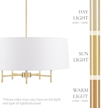 Hampton Hill Presidio Chandelier for Dining Room, 5-Light Chandelier for Entryway with Adjustble Height, Sloped Ceiling Compatible, Modern Chandelier Light, 24 W, Gold/White