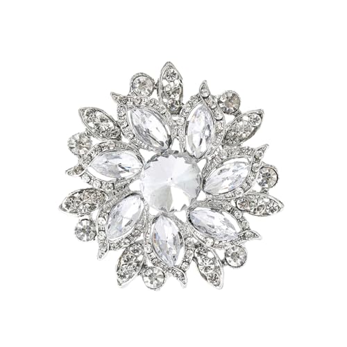 Image of Rhinestone Flower Brooch for Women Vintage Crystal Flower Brooch Pin Elegant Clothing Hat Bag Accessories Christmas Birthday Party Wedding Costume Jewelry