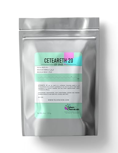 Ceteareth-20 Powder Ceteryl Alcohol Emulsifying Wax for Cosmetics and Personal Care Products, Ceteareth-20 Formulation Stabilizer by Talsen Chemicals (4 Ounce / 113 Grams)