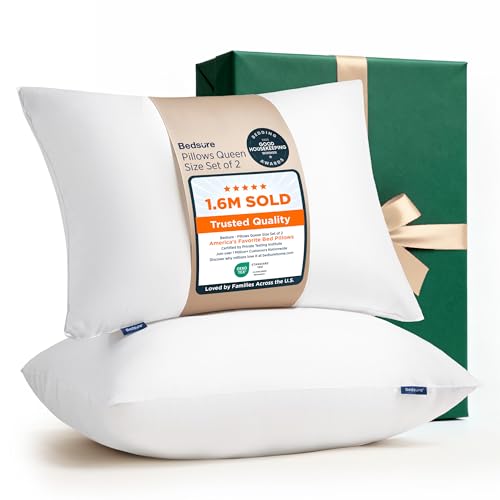 Bedsure Pillows Queen Size Set of 2 - Soft Bed Pillows for Sleeping 2 Pack, Fluffy and Supportive, Hotel Quality, Original Down Alternative Filling for Side, Back Sleepers